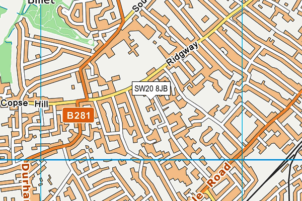 SW20 8JB map - OS VectorMap District (Ordnance Survey)