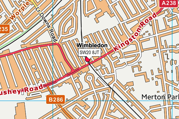 SW20 8JT map - OS VectorMap District (Ordnance Survey)