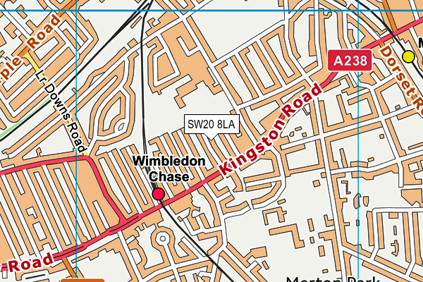 SW20 8LA map - OS VectorMap District (Ordnance Survey)