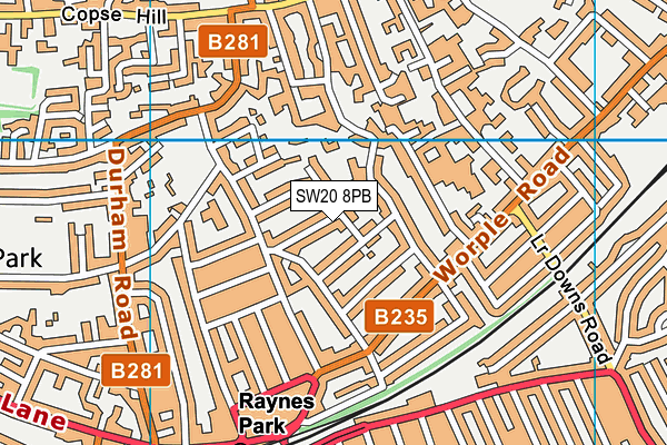 SW20 8PB map - OS VectorMap District (Ordnance Survey)