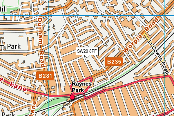 SW20 8PF map - OS VectorMap District (Ordnance Survey)