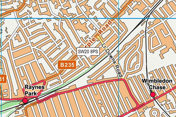 SW20 8PS map - OS VectorMap District (Ordnance Survey)