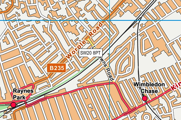 SW20 8PT map - OS VectorMap District (Ordnance Survey)