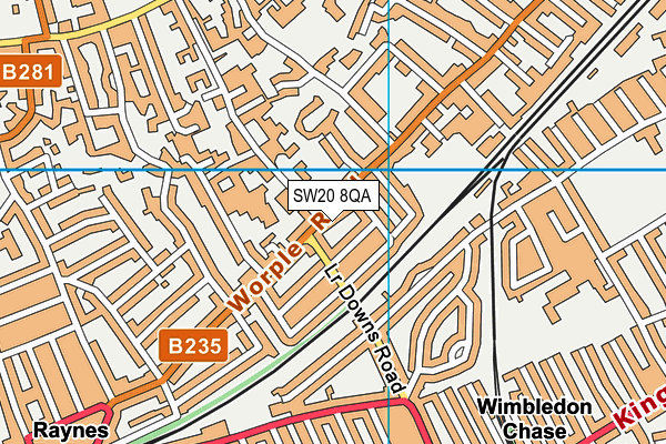 SW20 8QA map - OS VectorMap District (Ordnance Survey)