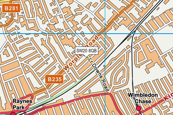 SW20 8QB map - OS VectorMap District (Ordnance Survey)