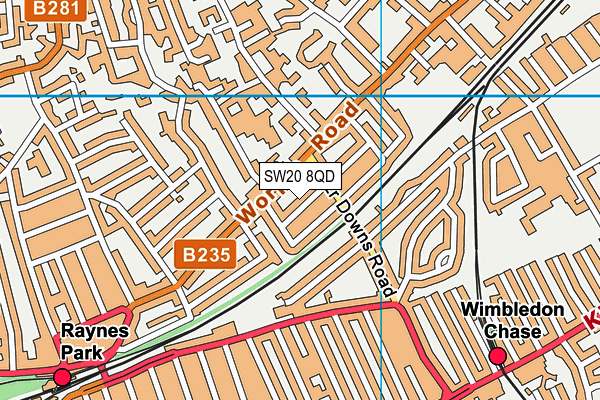SW20 8QD map - OS VectorMap District (Ordnance Survey)