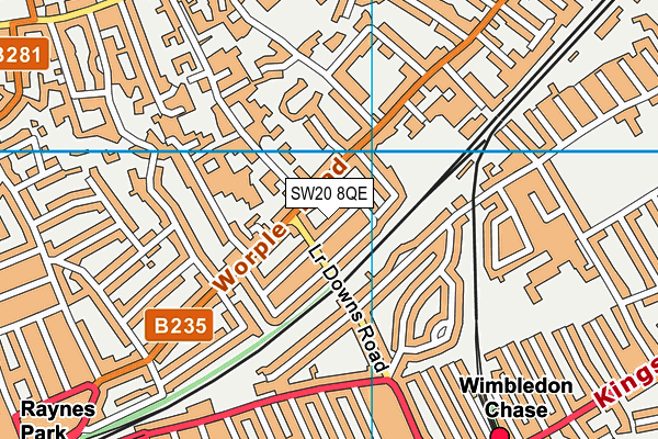 SW20 8QE map - OS VectorMap District (Ordnance Survey)