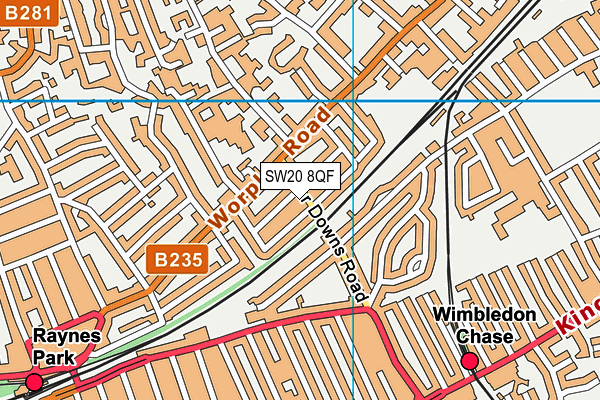 SW20 8QF map - OS VectorMap District (Ordnance Survey)