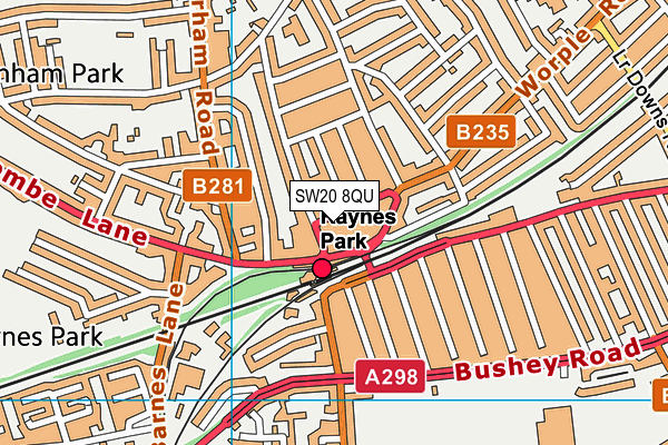 SW20 8QU map - OS VectorMap District (Ordnance Survey)