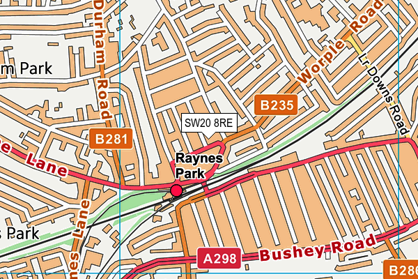 SW20 8RE map - OS VectorMap District (Ordnance Survey)