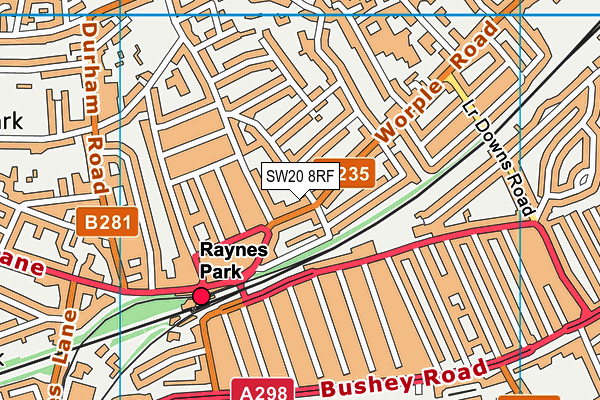 SW20 8RF map - OS VectorMap District (Ordnance Survey)