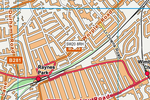 SW20 8RH map - OS VectorMap District (Ordnance Survey)