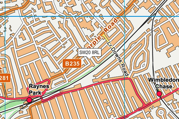 SW20 8RL map - OS VectorMap District (Ordnance Survey)