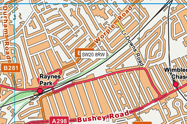 SW20 8RW map - OS VectorMap District (Ordnance Survey)