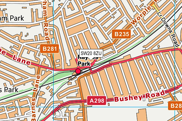 SW20 8ZU map - OS VectorMap District (Ordnance Survey)