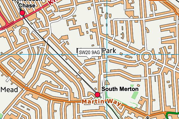 SW20 9AG map - OS VectorMap District (Ordnance Survey)