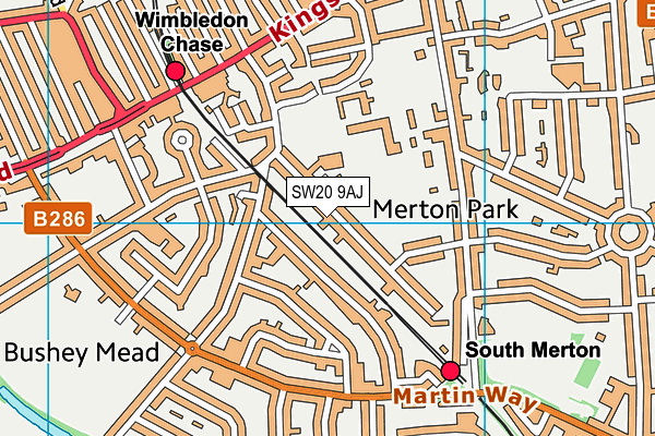 SW20 9AJ map - OS VectorMap District (Ordnance Survey)