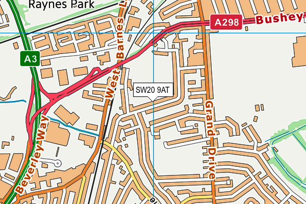 SW20 9AT map - OS VectorMap District (Ordnance Survey)