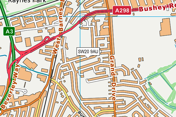 SW20 9AU map - OS VectorMap District (Ordnance Survey)