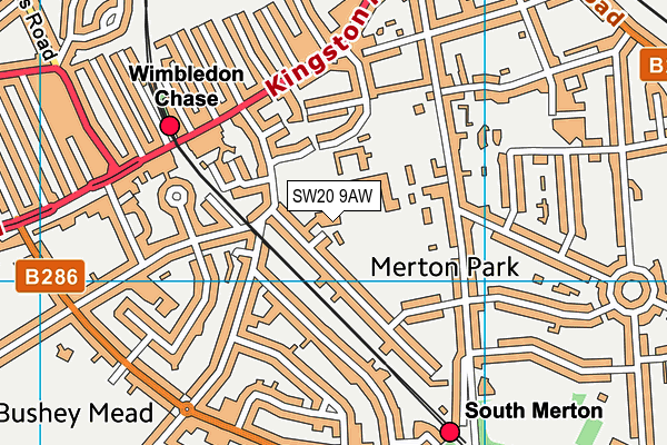 SW20 9AW map - OS VectorMap District (Ordnance Survey)