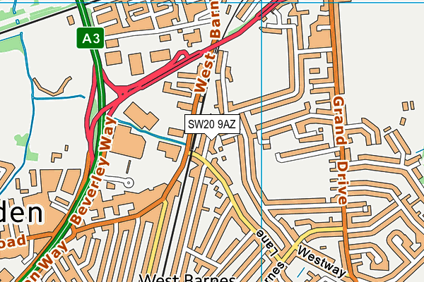 SW20 9AZ map - OS VectorMap District (Ordnance Survey)