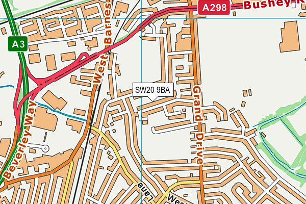 SW20 9BA map - OS VectorMap District (Ordnance Survey)
