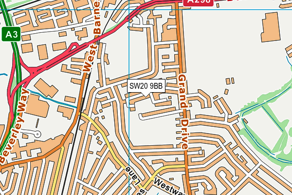 SW20 9BB map - OS VectorMap District (Ordnance Survey)