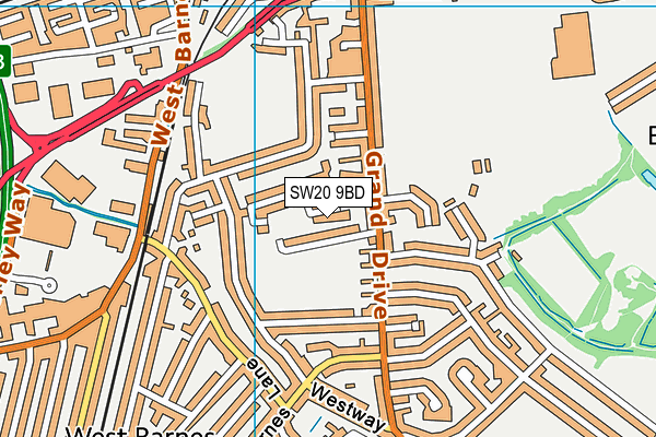 SW20 9BD map - OS VectorMap District (Ordnance Survey)