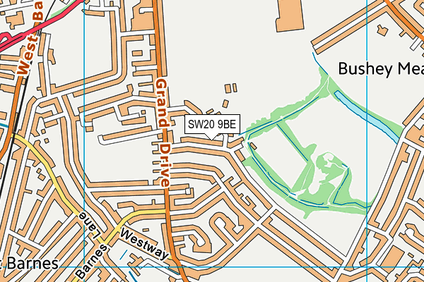 SW20 9BE map - OS VectorMap District (Ordnance Survey)