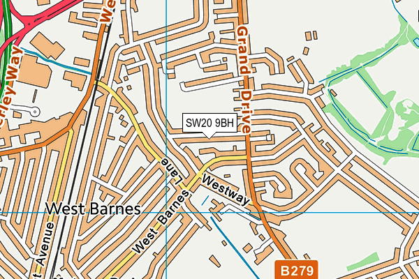 SW20 9BH map - OS VectorMap District (Ordnance Survey)