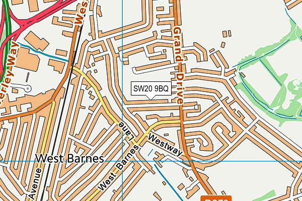 SW20 9BQ map - OS VectorMap District (Ordnance Survey)