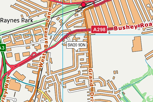 SW20 9DN map - OS VectorMap District (Ordnance Survey)