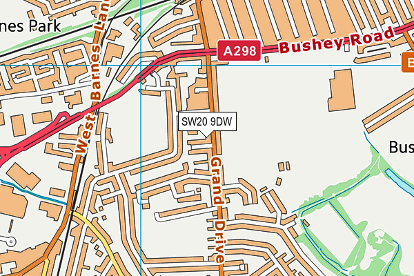 SW20 9DW map - OS VectorMap District (Ordnance Survey)