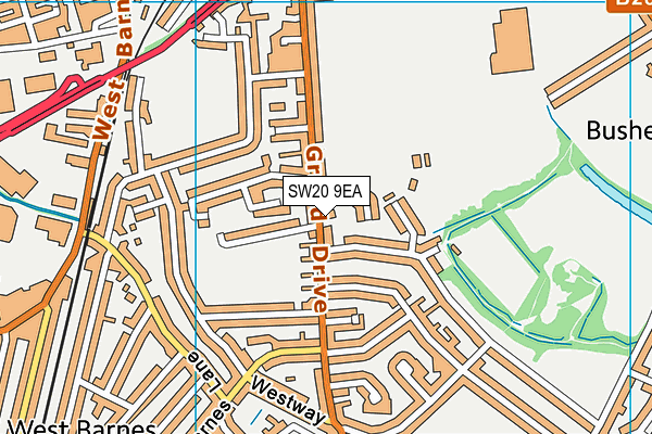 SW20 9EA map - OS VectorMap District (Ordnance Survey)