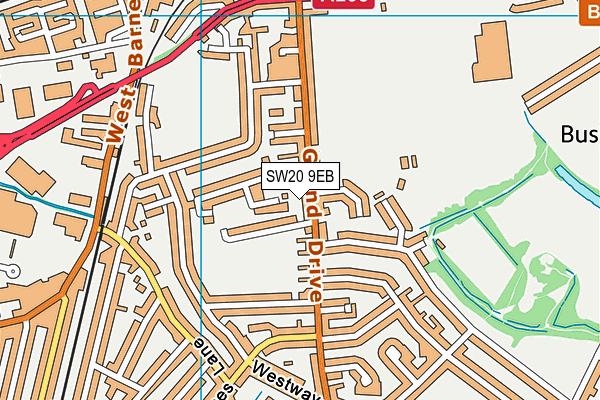 SW20 9EB map - OS VectorMap District (Ordnance Survey)