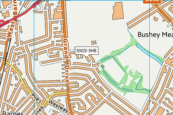 SW20 9HB map - OS VectorMap District (Ordnance Survey)