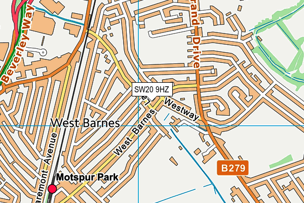 SW20 9HZ map - OS VectorMap District (Ordnance Survey)