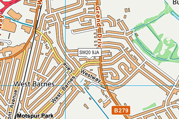 SW20 9JA map - OS VectorMap District (Ordnance Survey)