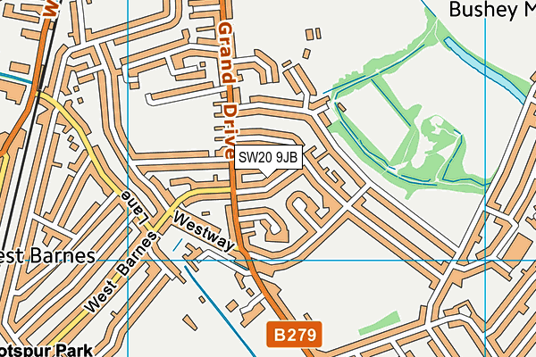 SW20 9JB map - OS VectorMap District (Ordnance Survey)