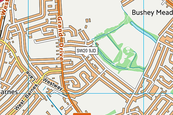 SW20 9JD map - OS VectorMap District (Ordnance Survey)