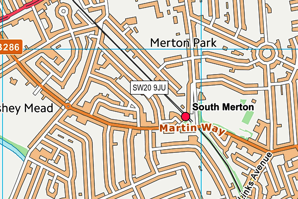 SW20 9JU map - OS VectorMap District (Ordnance Survey)