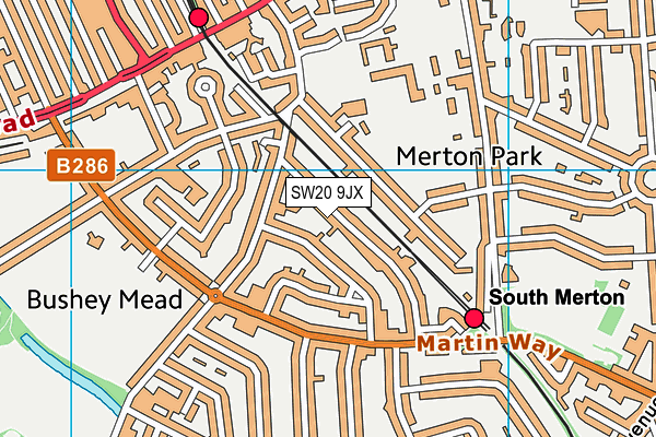 SW20 9JX map - OS VectorMap District (Ordnance Survey)