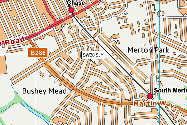 SW20 9JY map - OS VectorMap District (Ordnance Survey)