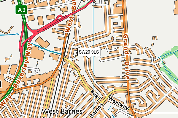 SW20 9LS map - OS VectorMap District (Ordnance Survey)