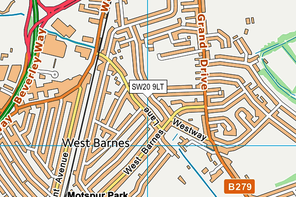 SW20 9LT map - OS VectorMap District (Ordnance Survey)