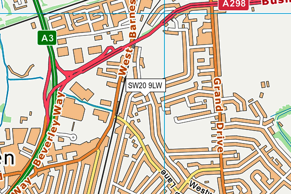 SW20 9LW map - OS VectorMap District (Ordnance Survey)