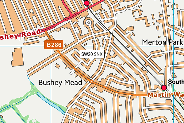 SW20 9NX map - OS VectorMap District (Ordnance Survey)