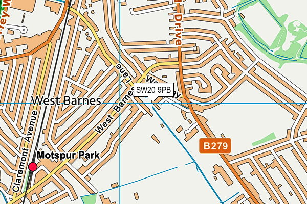 SW20 9PB map - OS VectorMap District (Ordnance Survey)