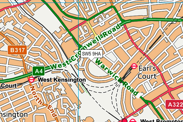 SW5 9HA map - OS VectorMap District (Ordnance Survey)