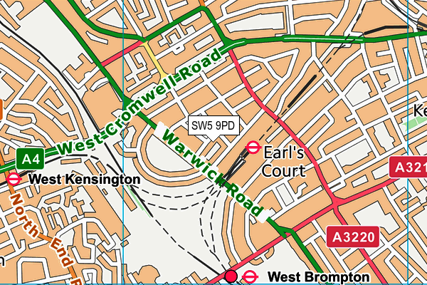 SW5 9PD map - OS VectorMap District (Ordnance Survey)